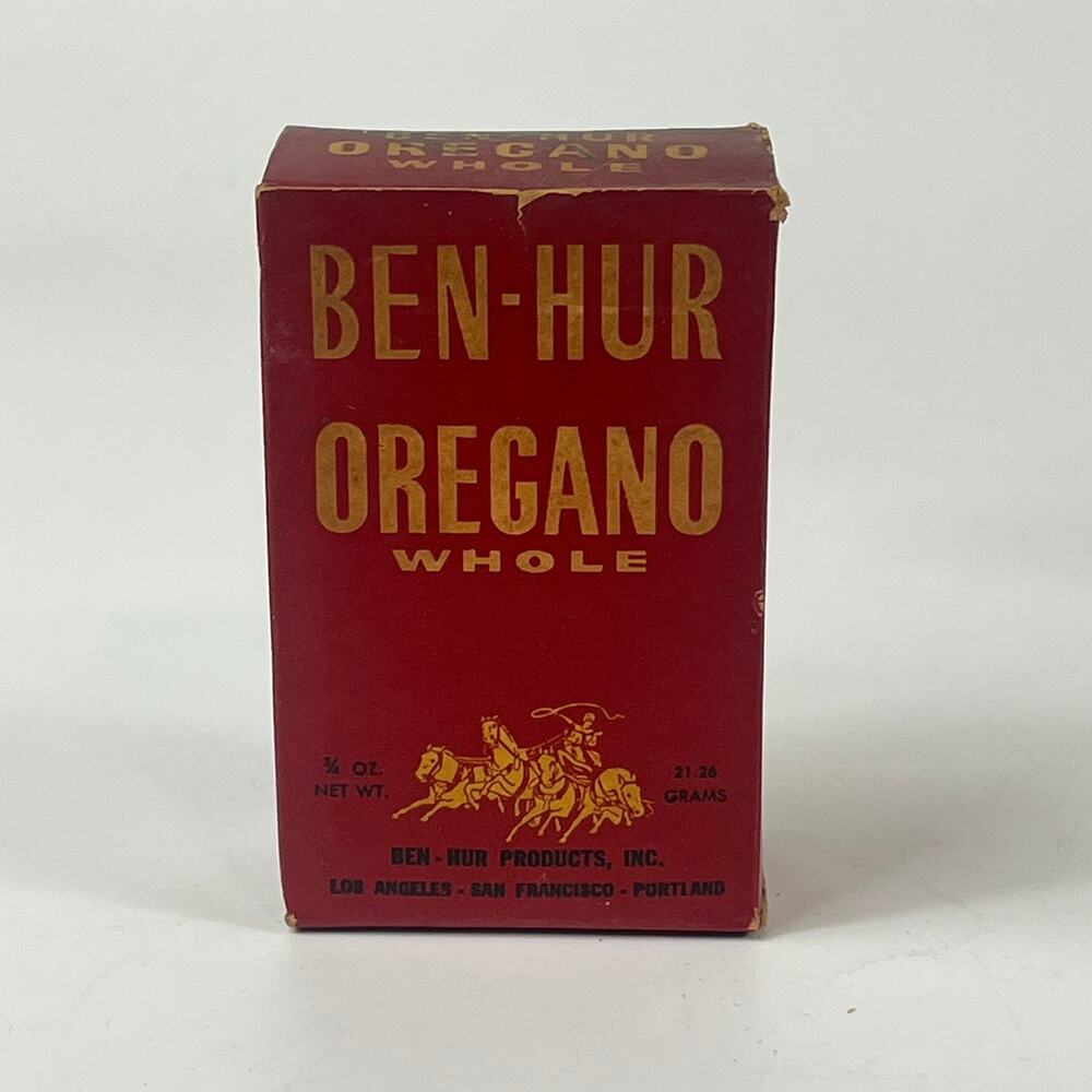 Vintage Box Ben-Hur Oregano Spice Box 1940s MCM Retro Kitchen Prop Decor